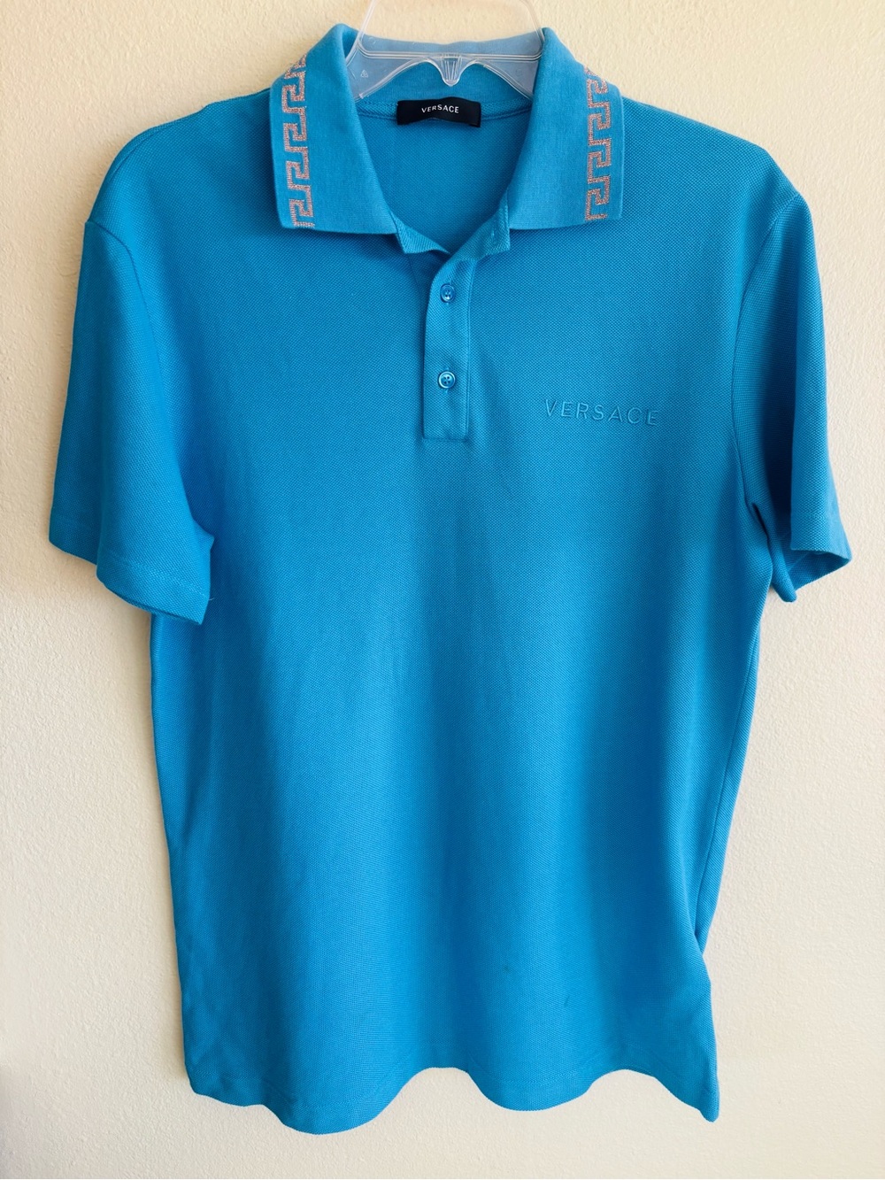 Versace Blue Short Sleeve Polo Shirt Size: Small
